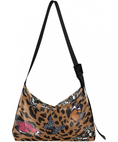 Animal Leopard Skin Hobo Crossbody Bags for Women Leather Large Shoulder Bag Cross Body Colorful Butterflies Trendy Womens To...