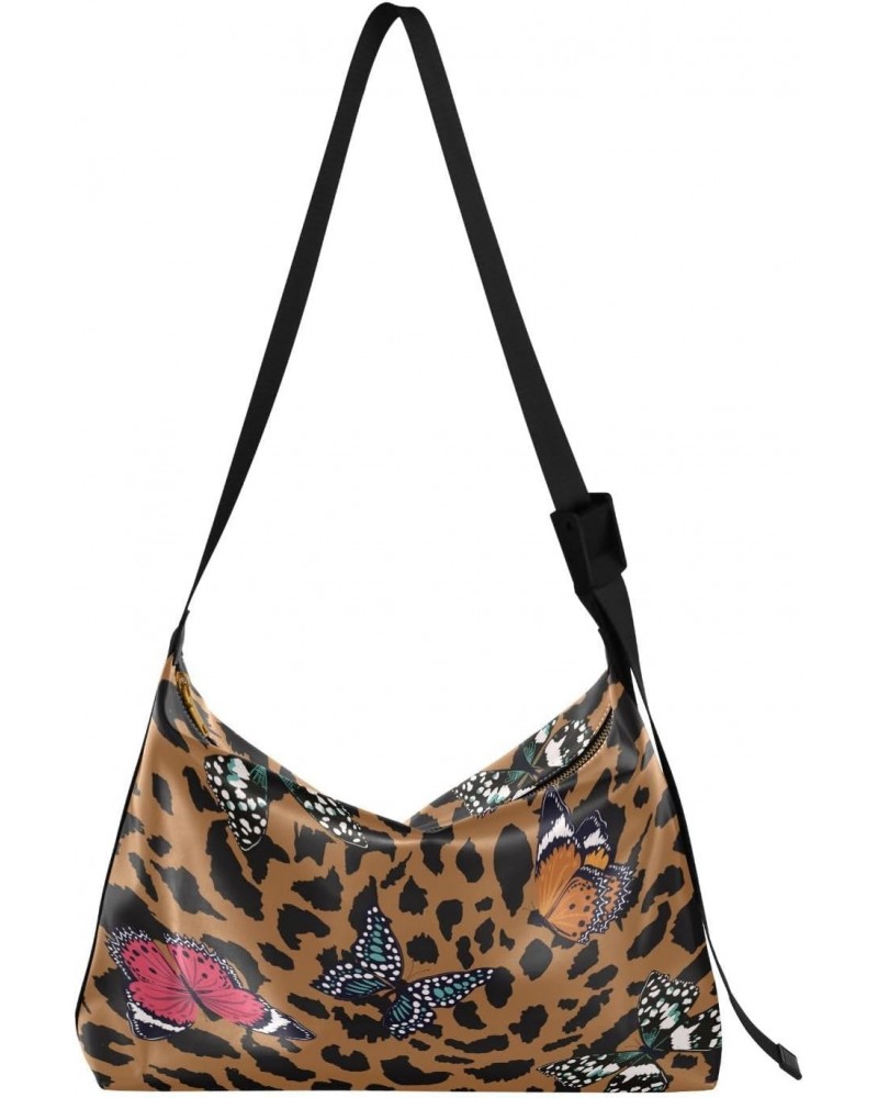 Animal Leopard Skin Hobo Crossbody Bags for Women Leather Large Shoulder Bag Cross Body Colorful Butterflies Trendy Womens To...