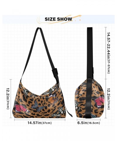 Animal Leopard Skin Hobo Crossbody Bags for Women Leather Large Shoulder Bag Cross Body Colorful Butterflies Trendy Womens To...