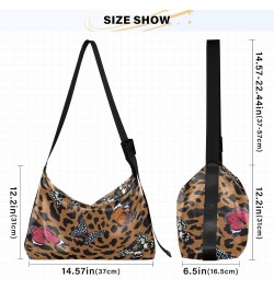 Animal Leopard Skin Hobo Crossbody Bags for Women Leather Large Shoulder Bag Cross Body Colorful Butterflies Trendy Womens To...