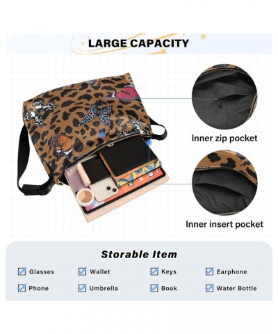 Animal Leopard Skin Hobo Crossbody Bags for Women Leather Large Shoulder Bag Cross Body Colorful Butterflies Trendy Womens To...