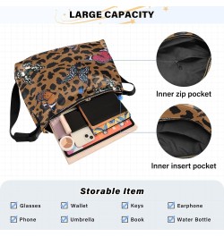 Animal Leopard Skin Hobo Crossbody Bags for Women Leather Large Shoulder Bag Cross Body Colorful Butterflies Trendy Womens To...