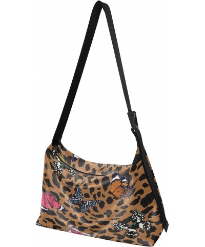 Animal Leopard Skin Hobo Crossbody Bags for Women Leather Large Shoulder Bag Cross Body Colorful Butterflies Trendy Womens To...