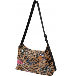 Animal Leopard Skin Hobo Crossbody Bags for Women Leather Large Shoulder Bag Cross Body Colorful Butterflies Trendy Womens To...