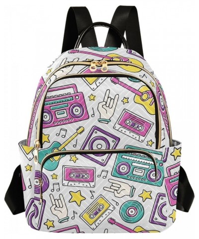 Backpack Purse for Women Retro Boombox Guitar Mini Fashion Backpack Lightweight Casual Daypack Shoulder Bag Travel Backpack S...