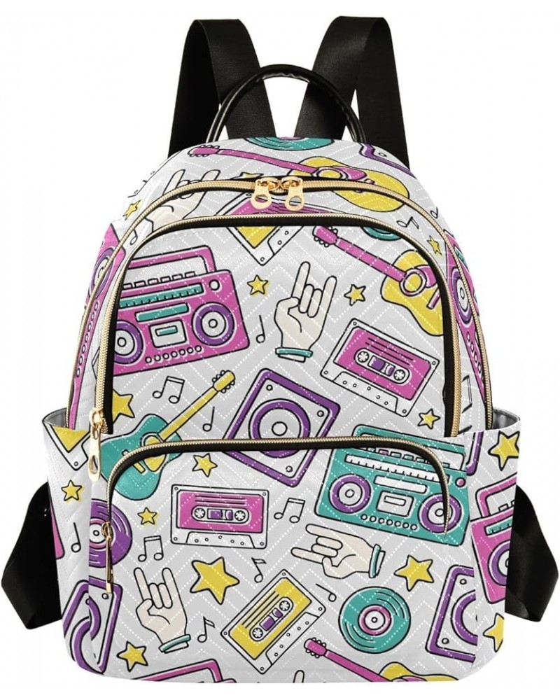 Backpack Purse for Women Retro Boombox Guitar Mini Fashion Backpack Lightweight Casual Daypack Shoulder Bag Travel Backpack S...