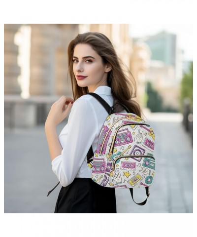 Backpack Purse for Women Retro Boombox Guitar Mini Fashion Backpack Lightweight Casual Daypack Shoulder Bag Travel Backpack S...