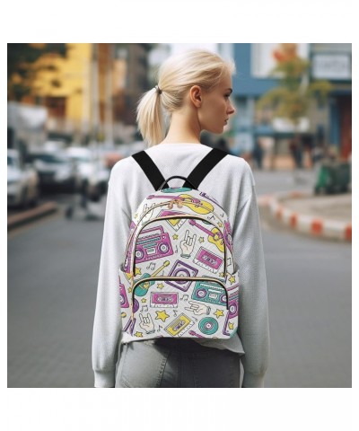 Backpack Purse for Women Retro Boombox Guitar Mini Fashion Backpack Lightweight Casual Daypack Shoulder Bag Travel Backpack S...