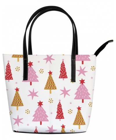 Shoulder Bag Tote Bags for Women Christmas Fir Trees Stars Leather Shopper Work Handbags Large Casual Bag $25.49 Totes