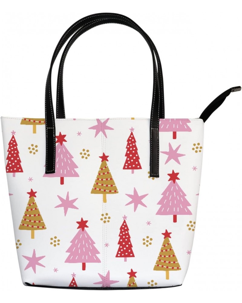 Shoulder Bag Tote Bags for Women Christmas Fir Trees Stars Leather Shopper Work Handbags Large Casual Bag $25.49 Totes