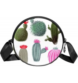 Cactus Cute Crossbody Bag for Women Teen Girls Round Canvas Shoulder Bag Purse Tote Handbag Bag $8.61 Totes