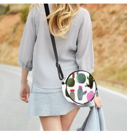 Cactus Cute Crossbody Bag for Women Teen Girls Round Canvas Shoulder Bag Purse Tote Handbag Bag $8.61 Totes