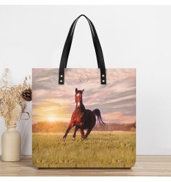 Horse Running on Grass Tote Bags PU Leather Shoulder Bag Purses Work Tote Handbags for Women Men $15.68 Totes