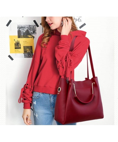 Women Handbags PU Leather Large Shoulder Cross-body Bags Satchel Tote Bags Purse Red $37.86 Totes