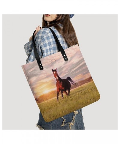 Horse Running on Grass Tote Bags PU Leather Shoulder Bag Purses Work Tote Handbags for Women Men $15.68 Totes