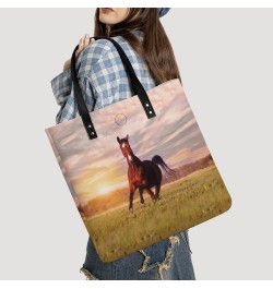 Horse Running on Grass Tote Bags PU Leather Shoulder Bag Purses Work Tote Handbags for Women Men $15.68 Totes