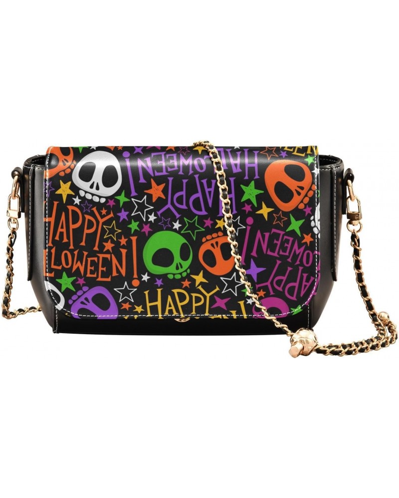 Festive Halloween Skulls PU Leather Crossbody Handbag for Women Shoulder Purse with Adjustable Metal Chain Waterproof Shoulde...