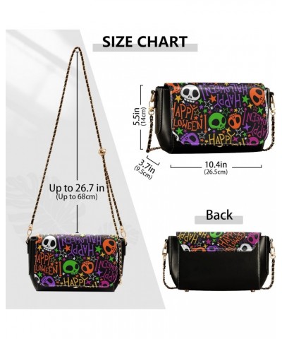 Festive Halloween Skulls PU Leather Crossbody Handbag for Women Shoulder Purse with Adjustable Metal Chain Waterproof Shoulde...