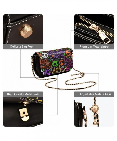 Festive Halloween Skulls PU Leather Crossbody Handbag for Women Shoulder Purse with Adjustable Metal Chain Waterproof Shoulde...