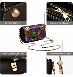 Festive Halloween Skulls PU Leather Crossbody Handbag for Women Shoulder Purse with Adjustable Metal Chain Waterproof Shoulde...