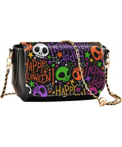 Festive Halloween Skulls PU Leather Crossbody Handbag for Women Shoulder Purse with Adjustable Metal Chain Waterproof Shoulde...