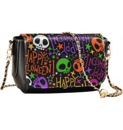 Festive Halloween Skulls PU Leather Crossbody Handbag for Women Shoulder Purse with Adjustable Metal Chain Waterproof Shoulde...