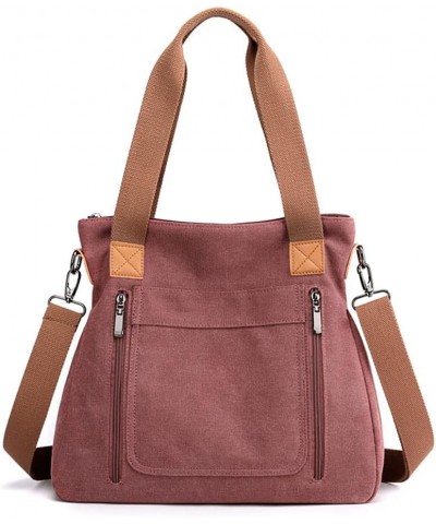 Large Pocket Casual Women's Shoulder Cross body Handbags Canvas Leather Bags Purple $146.63 Shoulder Bags