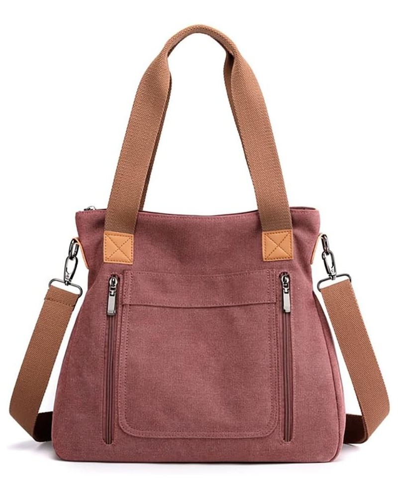 Large Pocket Casual Women's Shoulder Cross body Handbags Canvas Leather Bags Purple $146.63 Shoulder Bags