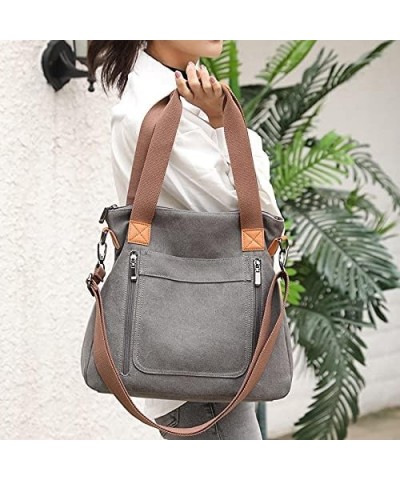 Large Pocket Casual Women's Shoulder Cross body Handbags Canvas Leather Bags Purple $146.63 Shoulder Bags