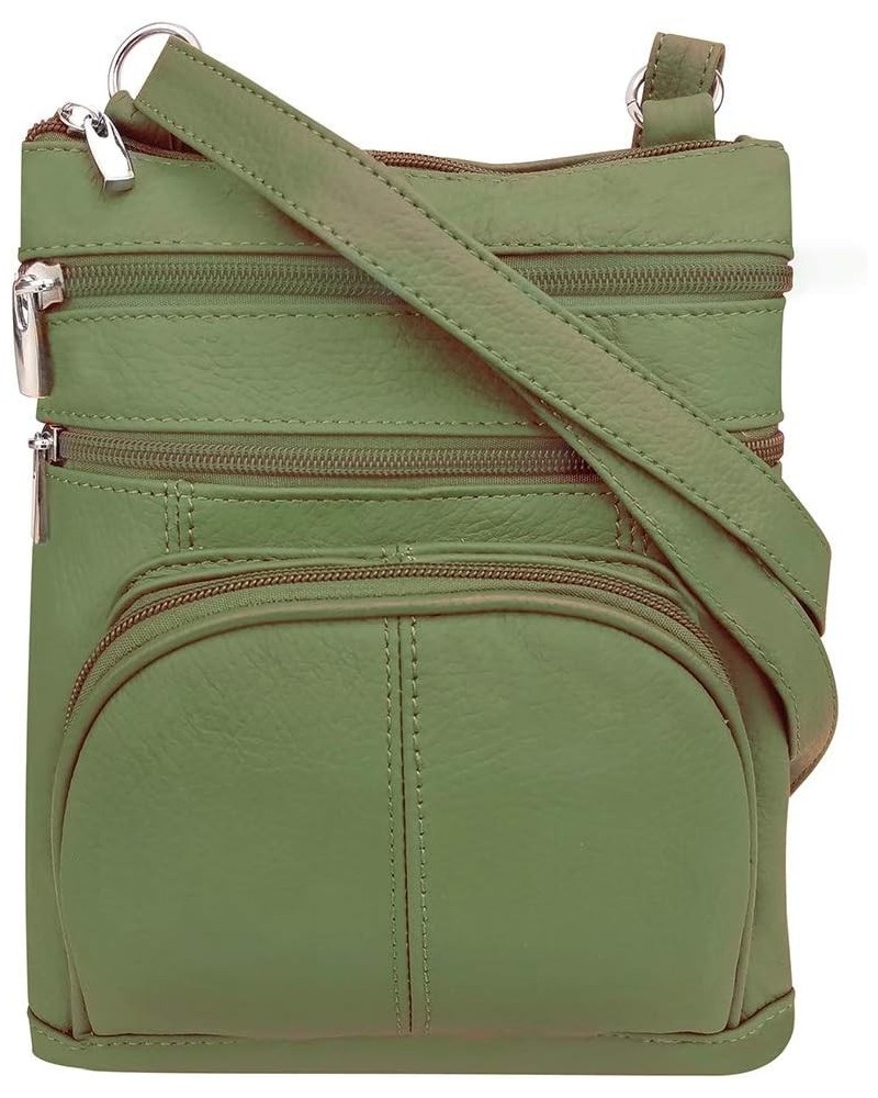 SILVERFEVER Genuine Leather Organizer Handbag Cross Body - Shoulder Travel Bag Olive Dk $22.06 Shoulder Bags