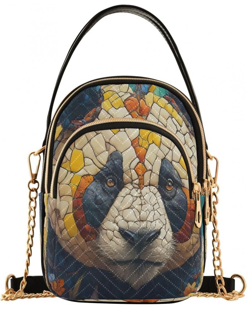 Creative Panda Crossbody Bags for Women Quilted Shoulder Bag Handbag with Chain Strap Mosaic Artistic Trendy Cross Body Cell ...