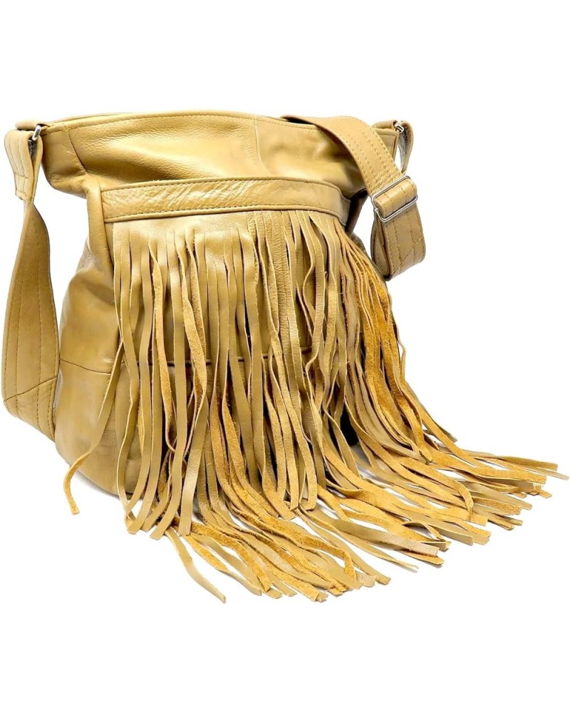 Leather Fringe Hobo Crossbody Bag For Women Tan $38.50 Hobo Bags