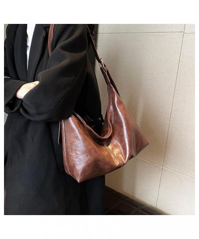 Vintage Shoulder Bag, Adjustable Strap Women Pu Leather Satchel Handbag Purse for Daily Dark Brown $9.27 Shoulder Bags