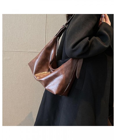 Vintage Shoulder Bag, Adjustable Strap Women Pu Leather Satchel Handbag Purse for Daily Dark Brown $9.27 Shoulder Bags