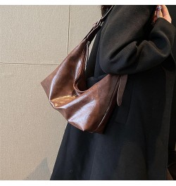 Vintage Shoulder Bag, Adjustable Strap Women Pu Leather Satchel Handbag Purse for Daily Dark Brown $9.27 Shoulder Bags