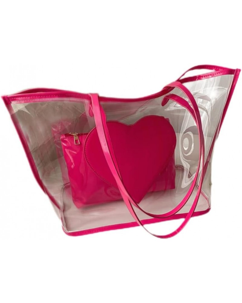 Large Candy Polka Color Clear Shoulder Bag 2 IN 1 Beach Totes Transparent Handbags With Interior Pocket For Women S9-pink $10...