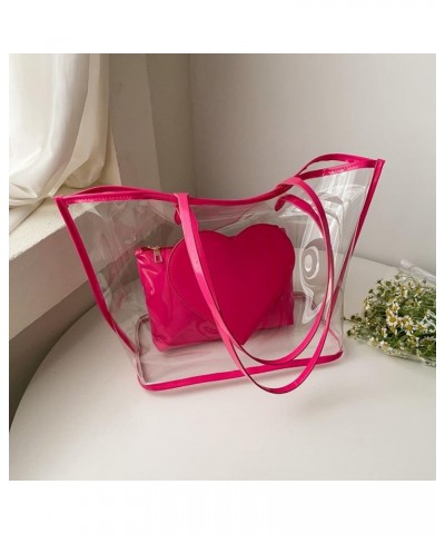 Large Candy Polka Color Clear Shoulder Bag 2 IN 1 Beach Totes Transparent Handbags With Interior Pocket For Women S9-pink $10...