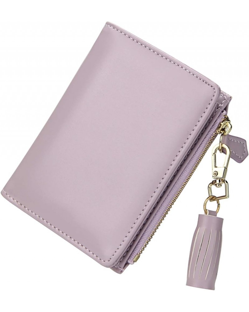 Small Wallets for Women Bifold Slim Coin Purse Zipper ID Card Holder A - Smooth PU Purple $10.19 Wallets