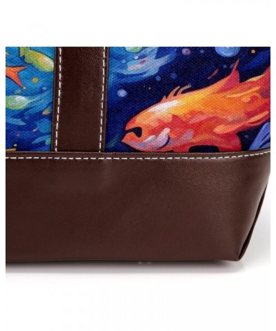 Shark Canvas Leather Mix Handbag - 13.3x4.7x12.2 in - Durable and Stylish Women's Shoulder Bag $26.87 Shoulder Bags