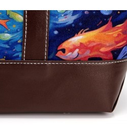 Shark Canvas Leather Mix Handbag - 13.3x4.7x12.2 in - Durable and Stylish Women's Shoulder Bag $26.87 Shoulder Bags