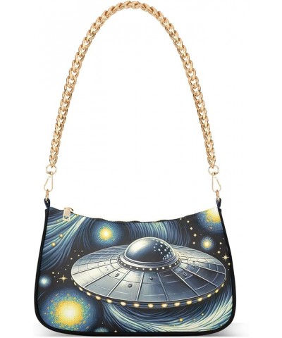 Regatta Painting Claude Monet Womens Purse Hobo Party Clutch Womens Trendy Handbags Chain over Shoulder Purse Ufo in Starry N...