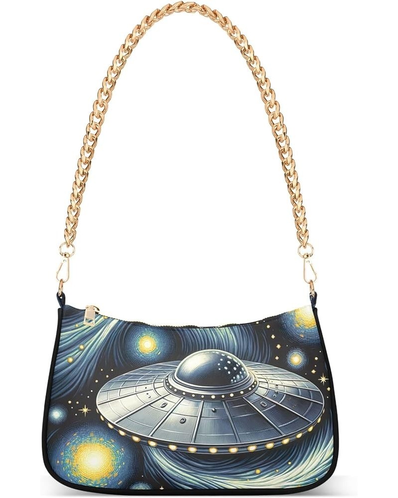 Regatta Painting Claude Monet Womens Purse Hobo Party Clutch Womens Trendy Handbags Chain over Shoulder Purse Ufo in Starry N...