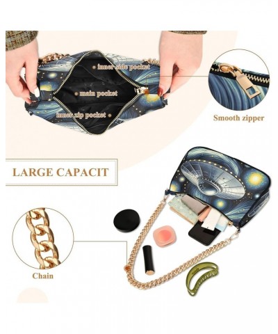 Regatta Painting Claude Monet Womens Purse Hobo Party Clutch Womens Trendy Handbags Chain over Shoulder Purse Ufo in Starry N...