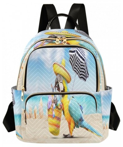 Backpack Purse for Women Funny Parrot on Sandy Beach, Mini Fashion Backpack Summer Lightweight Casual Daypack Shoulder Bag Tr...