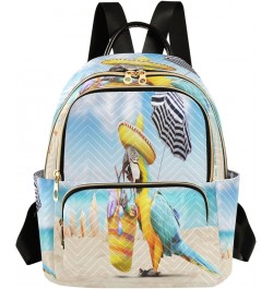 Backpack Purse for Women Funny Parrot on Sandy Beach, Mini Fashion Backpack Summer Lightweight Casual Daypack Shoulder Bag Tr...