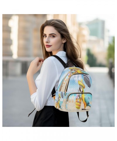 Backpack Purse for Women Funny Parrot on Sandy Beach, Mini Fashion Backpack Summer Lightweight Casual Daypack Shoulder Bag Tr...