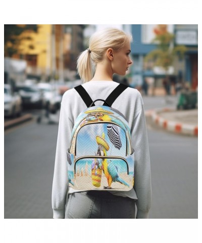 Backpack Purse for Women Funny Parrot on Sandy Beach, Mini Fashion Backpack Summer Lightweight Casual Daypack Shoulder Bag Tr...