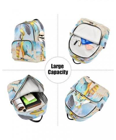 Backpack Purse for Women Funny Parrot on Sandy Beach, Mini Fashion Backpack Summer Lightweight Casual Daypack Shoulder Bag Tr...