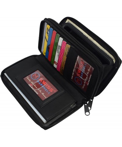 Genuine Leather Double Zipper Clutch Checkbook Wallet for Women 4575CF Swiss Black $11.25 Wallets