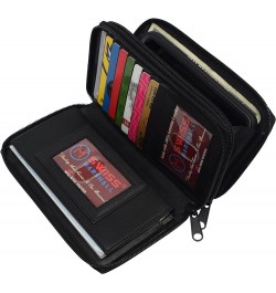 Genuine Leather Double Zipper Clutch Checkbook Wallet for Women 4575CF Swiss Black $11.25 Wallets